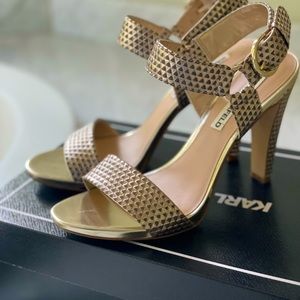 Karl Lagerfeld Paris 4in gold heels.